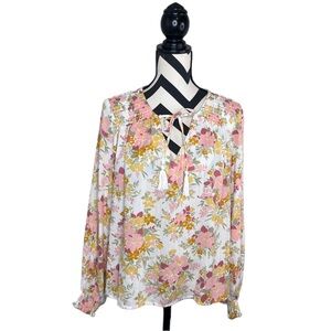 Joie Sz L Floral Bloom Spring Puff Long-Sleeve Blouse